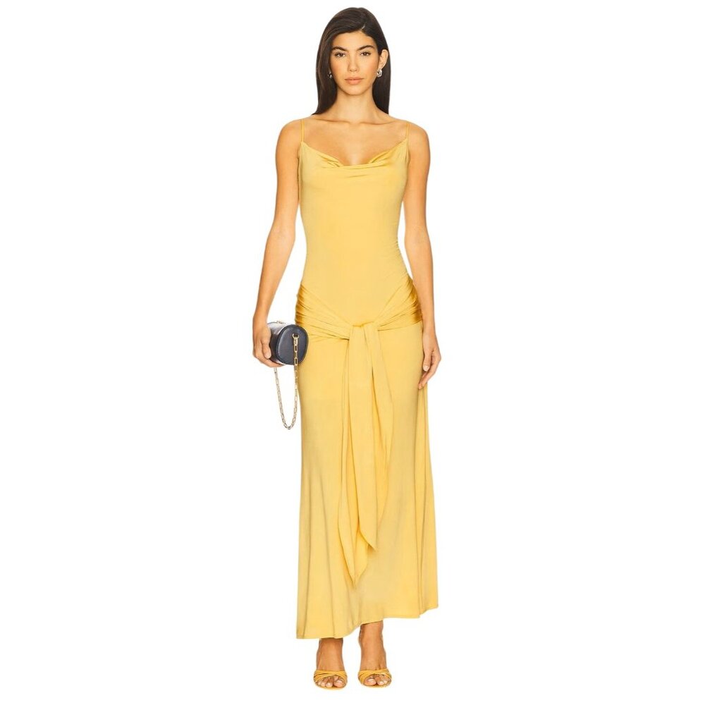 Anna October Selena Gown in Yellow Medium New Womens Jersey Tie Maxi Dress